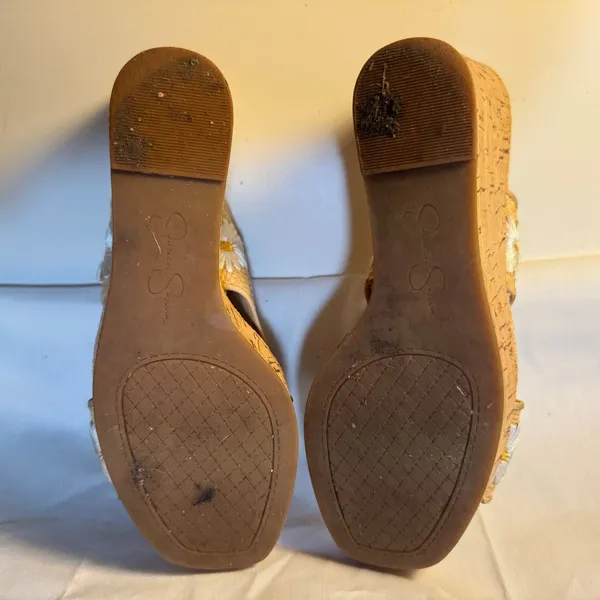 Womens Jessica Simpson Size 6.5 EU 37 Tan Cork Daisy Wedges Slip On JS-Seena A2 - Image 5
