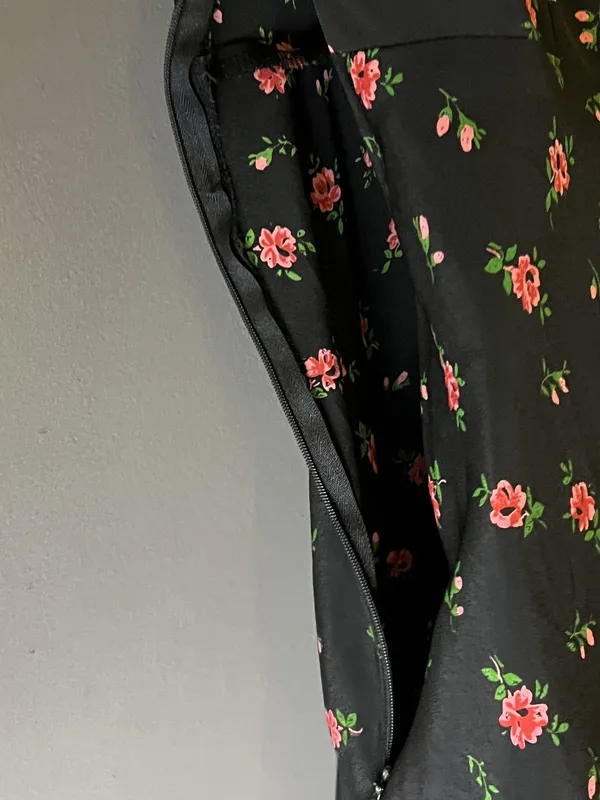 Vintage Esprit Dress Women 6 Black Floral Fit & Flare Short Square Neck Sundress - Image 8