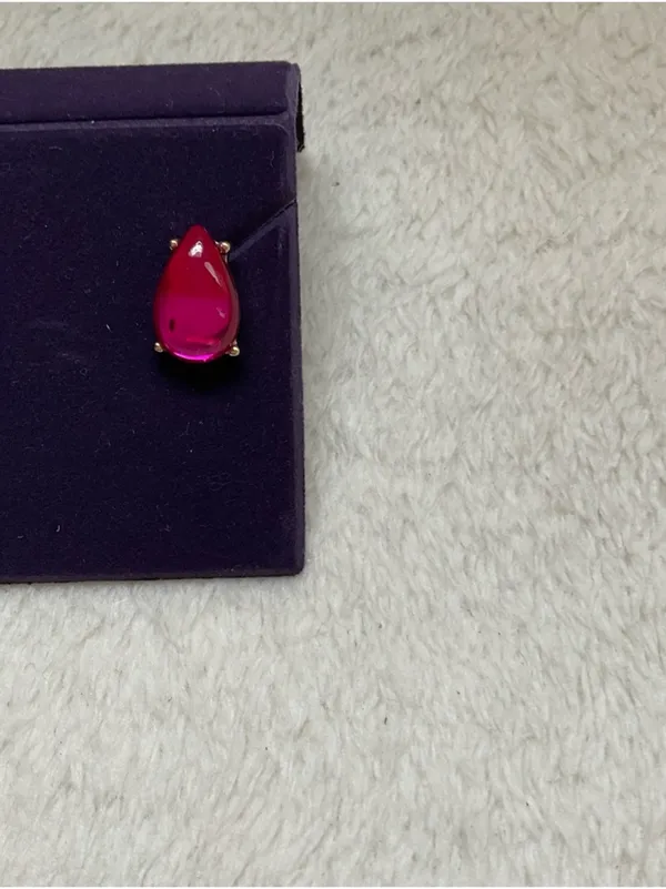 Hot Pink Teardrop Stud Earrings in Gold-Tone Prong Setting - Image 3