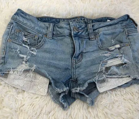 American Eagle Distressed Lace Pocket Jean Shorts - Image 2
