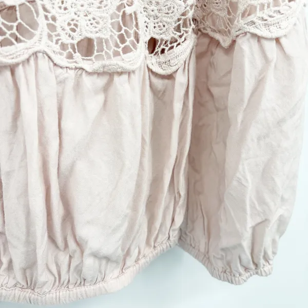 Free People Womens Blush‎ Pink Lace Inset Boho Gotta Love It Peasant Blouse XS - Image 3