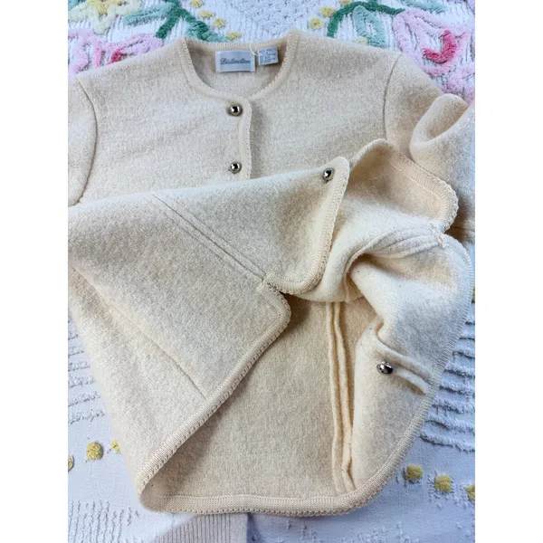 Vintage Distinction Cream 100% Wool Button‎ Front Cardigan Jacket Silver Buttons - Image 9