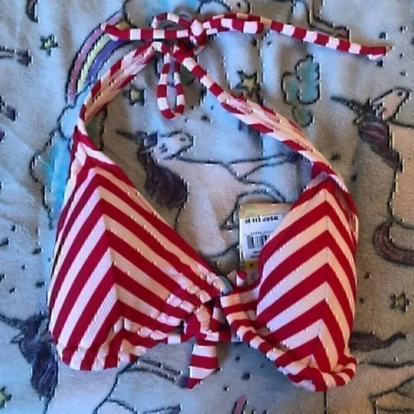 NEW NWT HOBIE Red White Triangle Padded Halter Bikini Swimsuit Swimwear Swim Top - Image 2