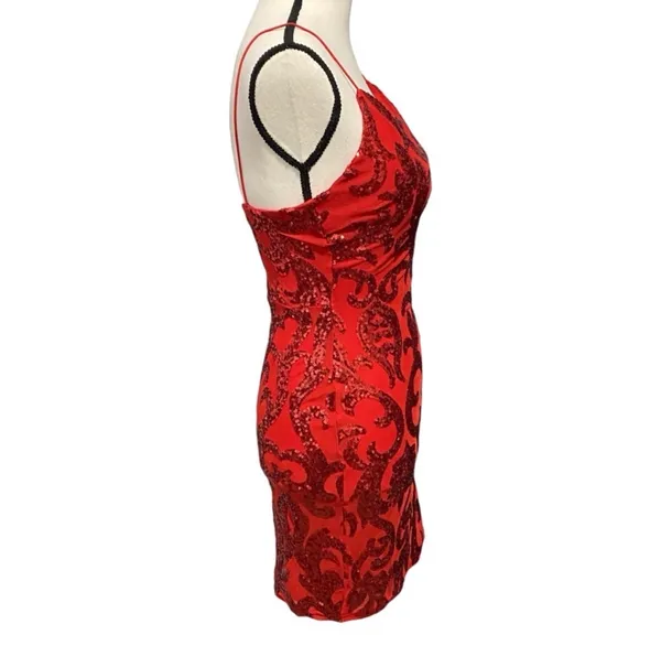 Lovely Day Hello Gorgeous Red Bodycon Sequin Mini Dress Size Small NWT - Image 2