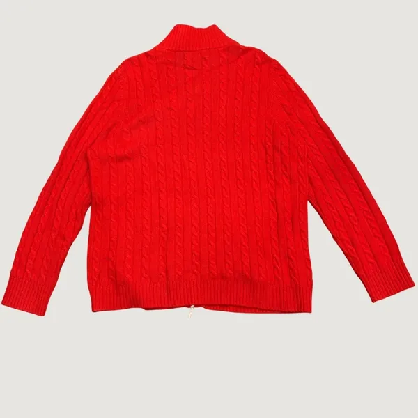 Ralph Lauren L-RL Red Cashmere Cable Knit Full Zip Cardigan Sweater 1X Preppy - Image 2