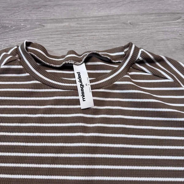 Missguided Brown White Striped Waffle Knit Crop Top Short‎ Sleeve XSmall XS - Image 3