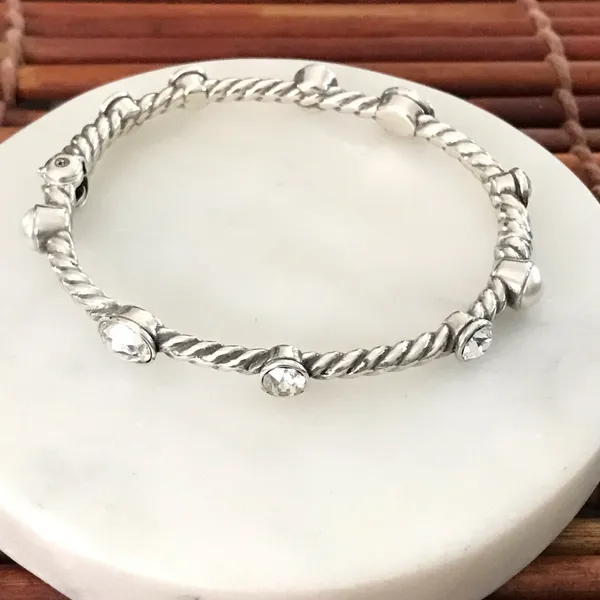 Brighton Silver Magnetic Hinged Bracelet Crystal and Pearls - Image 2