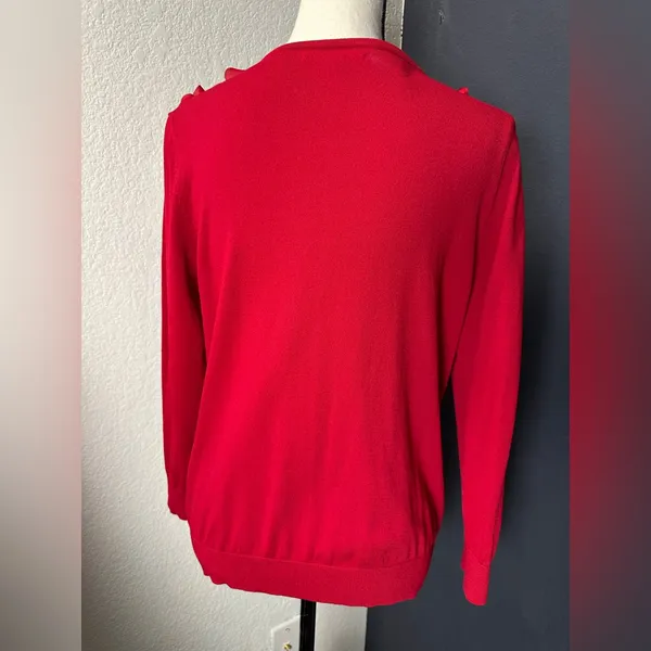 Cable&Gauge red viscose blend cardigan sweater with floral accents Petite Large - Image 4