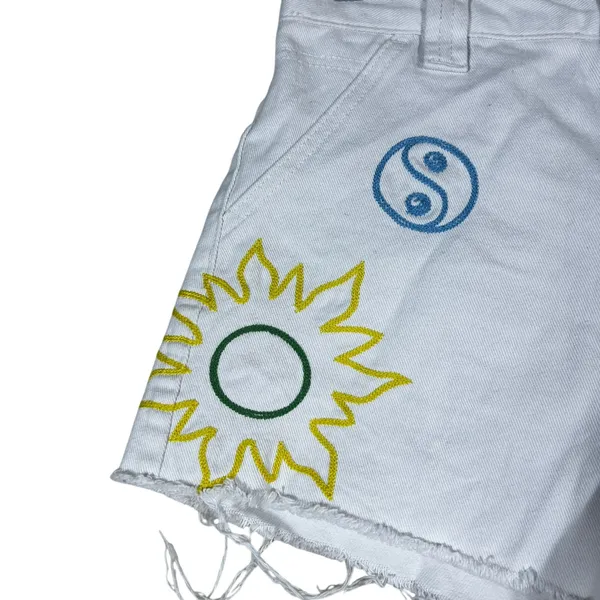 PacSun Carpenter Embroidered Graphic Raw Hem Denim Shorts White Indie Size 28 - Image 2