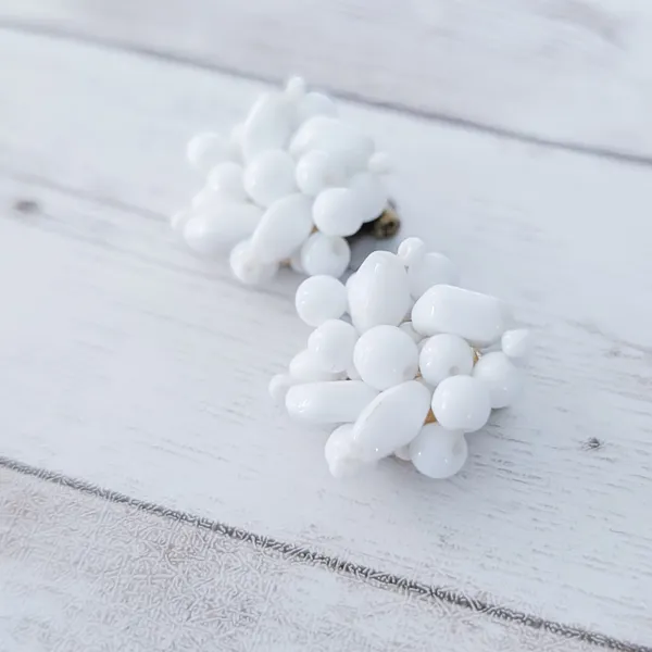 Vintage Clip On Earrings Unusual White Cluster Retro Statement - Image 3