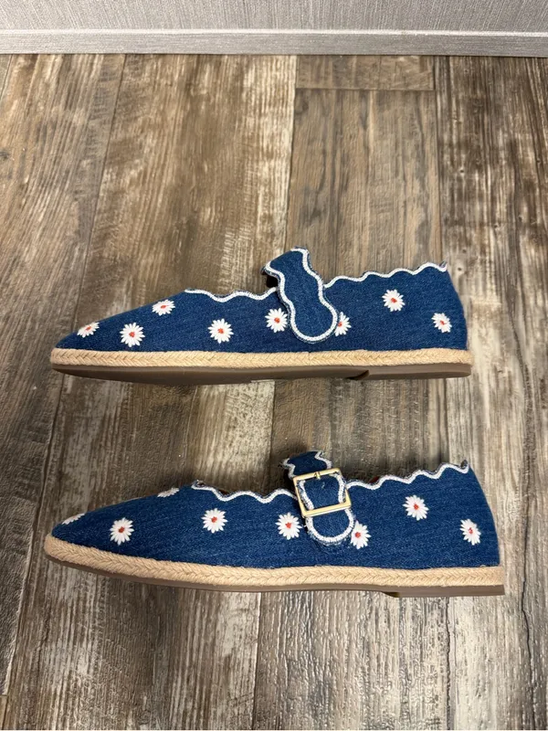 Maeve Denim Daisy Espadrille Mary Janes - Blue & White Size 8-9 - Image 8