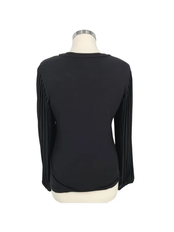 T Tahari Pleated Puff Sleeve Blouse Black Size Small Elegant Minimalism - Image 6