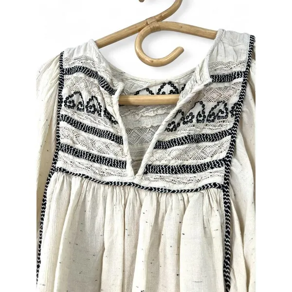 FREE PEOPLE L CYPRUS AVENUE Ivory Peasant Top Balloon Sleeve Embroidered Blouse - Image 4