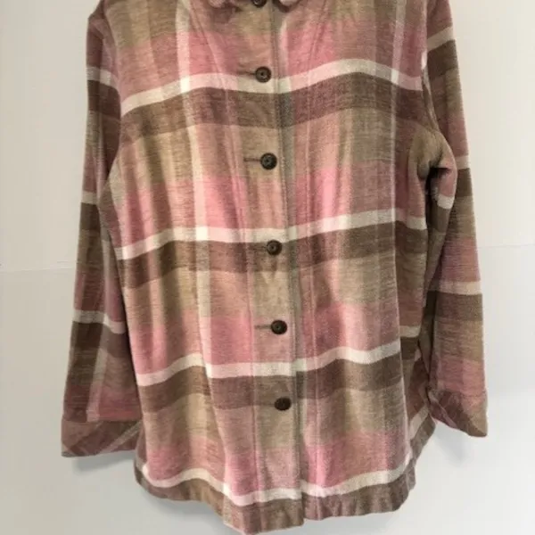 Allison Daley Women's Size 16 Plaid Shacket Button Front Shirt Jacket Pink Brown - Image 3