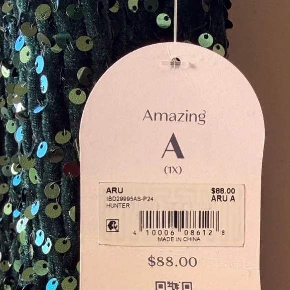 Arula Emerald Green Sequin Velvet Party Dress NWT 1X - Image 6