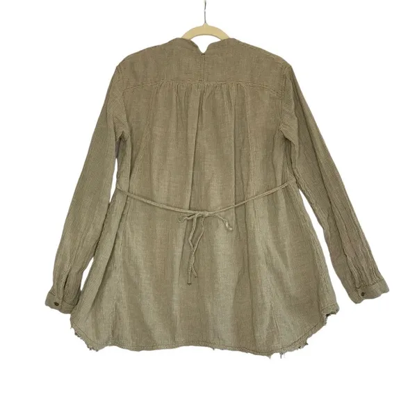 FREE PEOPLE V-Neck Blouse-Tunic Women M Olive Coastal Boho Cottage Western City - Image 5