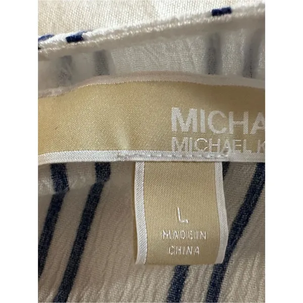 Michael Kors White and Navy Vertical Stripe V-Neck Tunic Women's Sz Large - Image 10