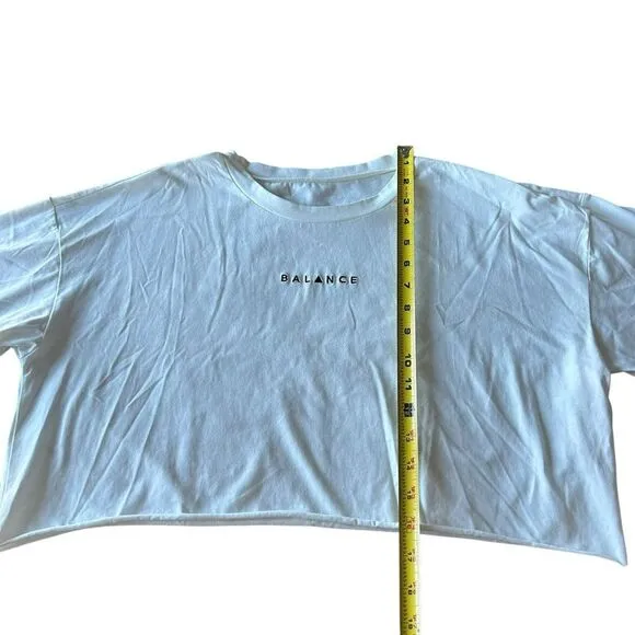 Vitality Balance Athletica Size M Oversized Crop Tee Shirt White Black Logo‎ Gym - Image 7