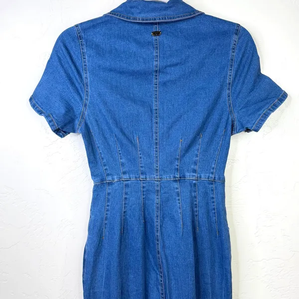 NEW Lucky & Blessed Denim Stretchy Short Sleeve Zip Up Flare Leg Jumpsuit XS - Image 9