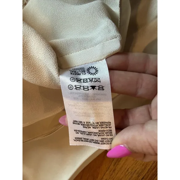 Reformation Womens Blouse sz 12 Beige Silk Puff Sleeve - Image 6