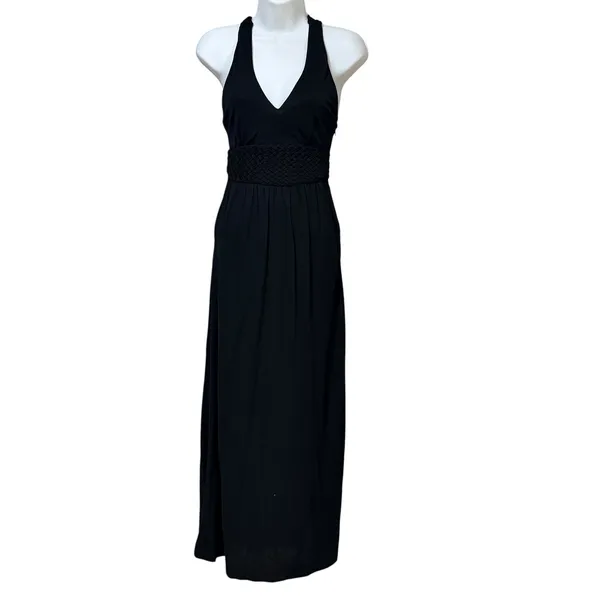 Anthropologie Maeve Black Braided Empire Waist Halter Maxi Dress 0P Petite - Image 2