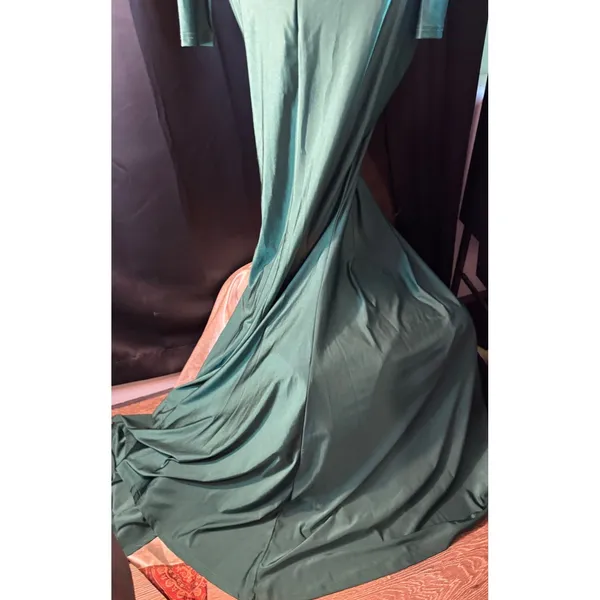 Emerald Green Long Sleeve V-Neck Wrap Maxi Dress Mermaid Formal Gown S - Image 12