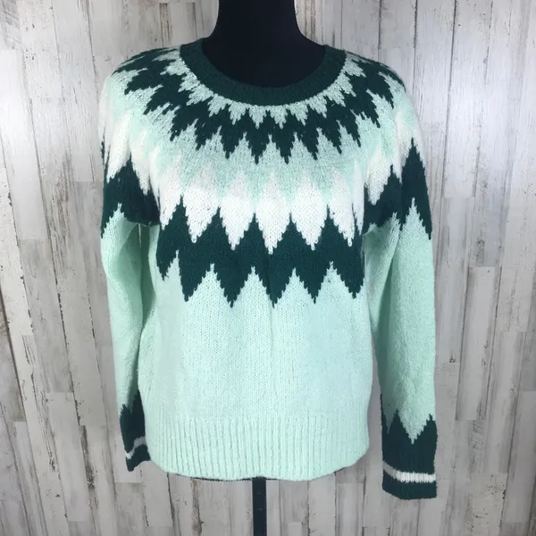 BP Cozy Ski Sweater Green Fairisle Chevron NWT M v6x - Image 3