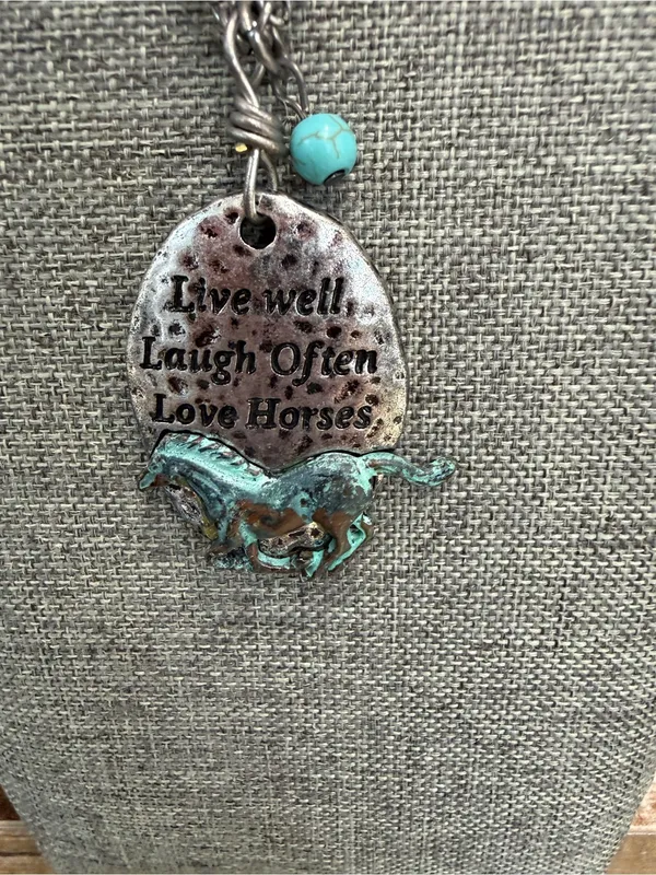 Silver Horse Pendant Necklace with Turquoise Accent - Women - Image 2