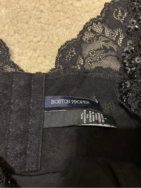Boston Proper Y2K Black Beaded Lace Tank Top - Image 2