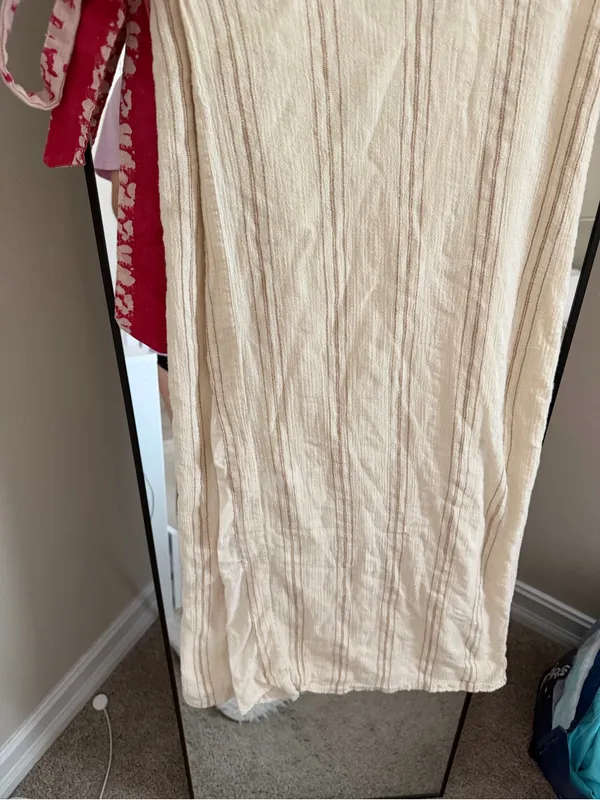 Free People Cream Maxi Skirt with Pink Waist Tie - Image 3