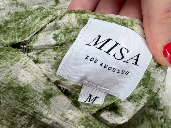 Misa Green White Seven Floral Deep V Puff‎ Sleeve Mini Dress - Image 4