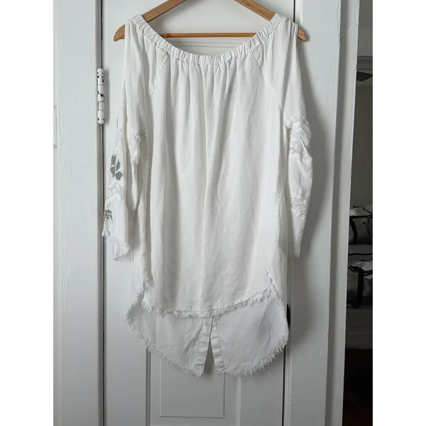 Standard Grace White Boho Embroidered Lace Tunic Off Shoulder Bell Sleeve Small - Image 3