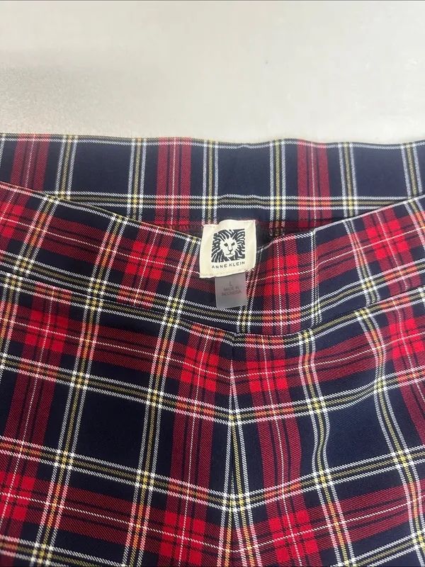 Anne Klein Red and Navy Plaid pull on pants Stretchy - Image 2