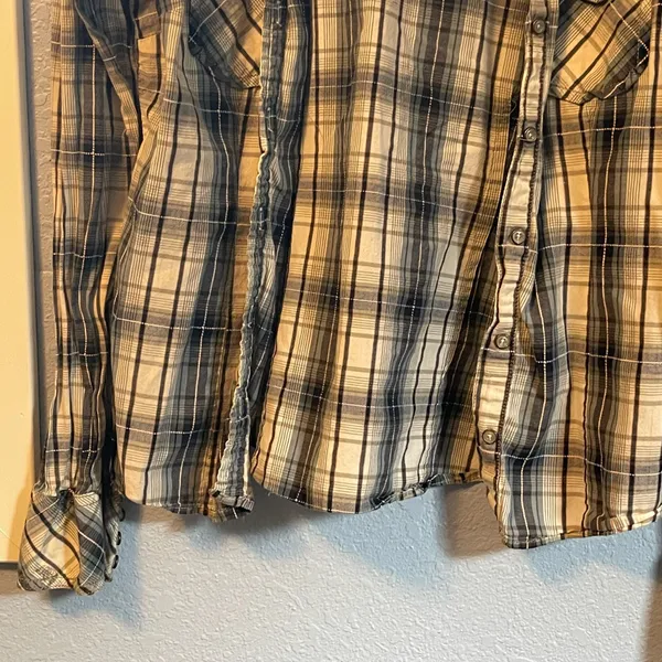 Y2K Plaid Western Coastal Cowgirl Farm Long Sleeve Shirt Top Collar L Large - Image 3