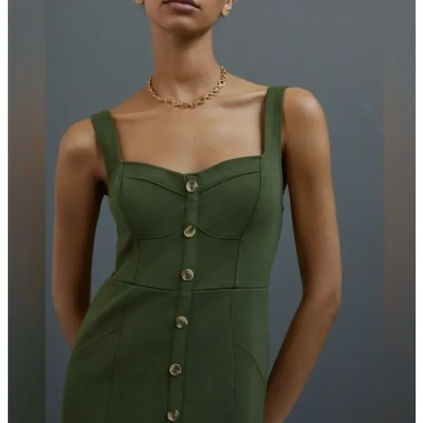 Maeve Anthropologie Olive Green Button-Front Midi Dress Size 2 - Image 2