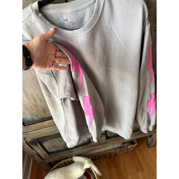 Goodie two sleeves Women's Gray Lightning Bolt pink large - Image 3