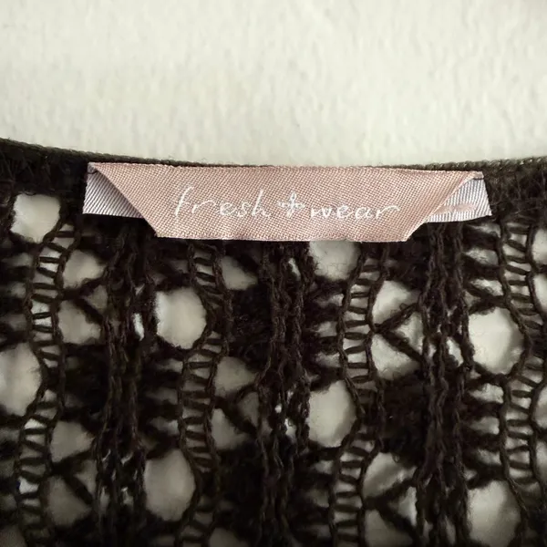 Fresh Wear Dark Olive Green Open Knit Velvet Trim Tie Bell Sleeve Cardigan - Image 6