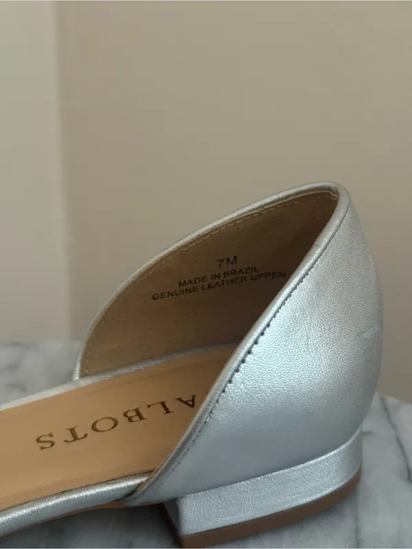 Talbots Leather D’Orsay Flats Women’s Size 7 Silver Perforated Pointed Toe - Image 6