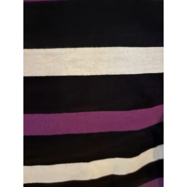 Talbots Womens Large Long Sleeve Cotton Striped Boat Neck Tee Black White Purple - Image 3