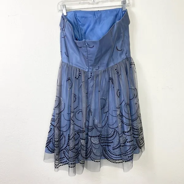 Reign On Blue & Black Dot Circle Pattern Tulle Strapless Formal Mini Dress 13/14 - Image 2