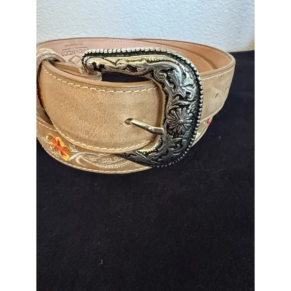 Women's Leather Western Belt Innovation Mexico Embroidered Floral Size 44‎ NWOT - Image 3