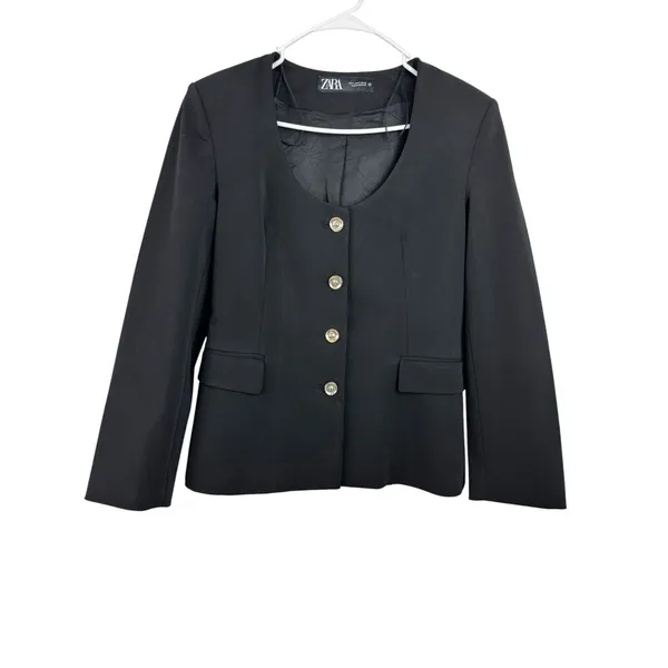 ZARA Black Blazer Dress Jacket Coat Medium M Morocco Comfort Suit - Image 7