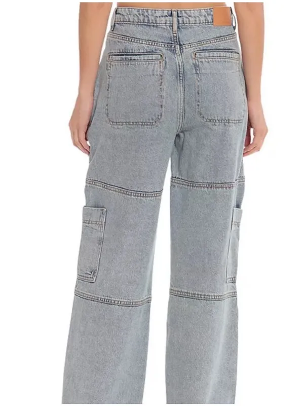 Avec Les Filles RIOU High Rise Wide Leg Cargo Jeans Tunnel Destructed Wash SZ 27 - Image 2