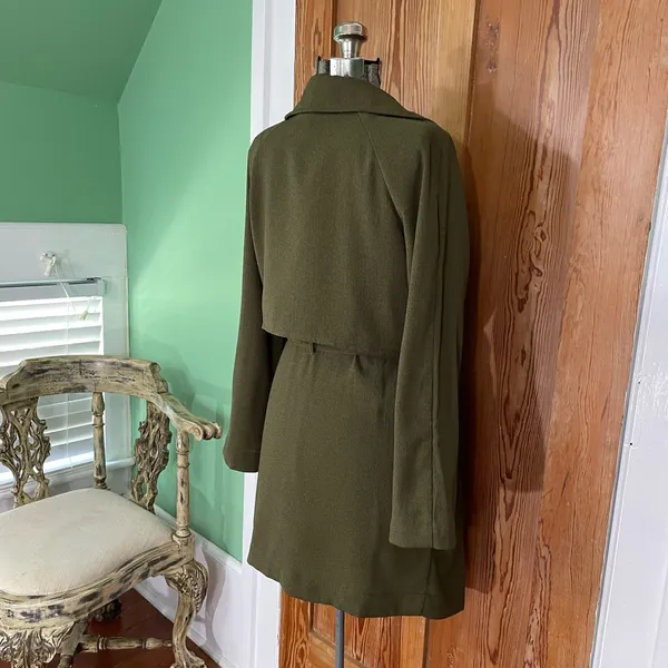 SOPHIE RUE Classic Lightweight Belted Lightweight Olive Green Trench Coat~XL - Image 9