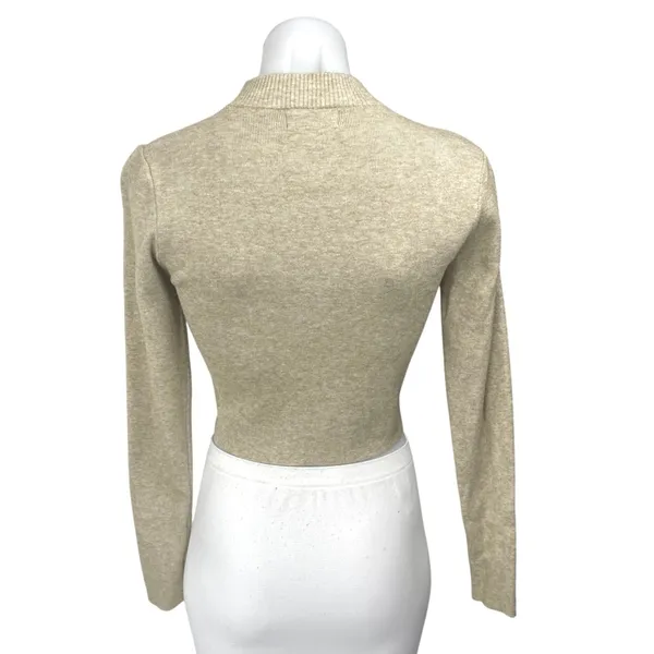 Mable Beige Khaki Tan Knit Long Sleeve Mock Neck Cropped Sweater Top Size M - Image 2