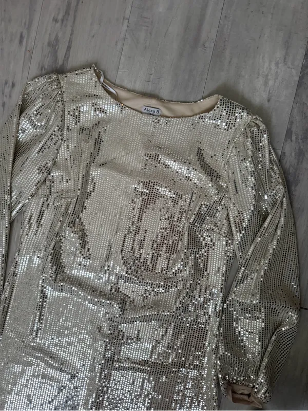 Alexa B Silver Sequin Long-Sleeve Shift Dress - Image 4