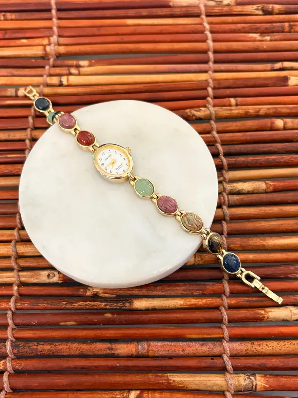 Gruen Women's Gold-Tone Bracelet Watch with Multicolor Cabochons Needs Battery - Image 4