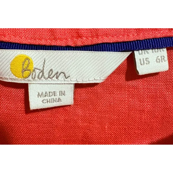 Boden‎ Linen Tunic Womens 6 Coral Pink Excellent Split V-Neck Contrast Trim Top - Image 3