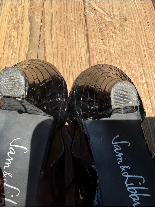 Sam & Libby Black Croc Embossed Mary Jane Pumps Womens 8M Block Heel Shoes - Image 11