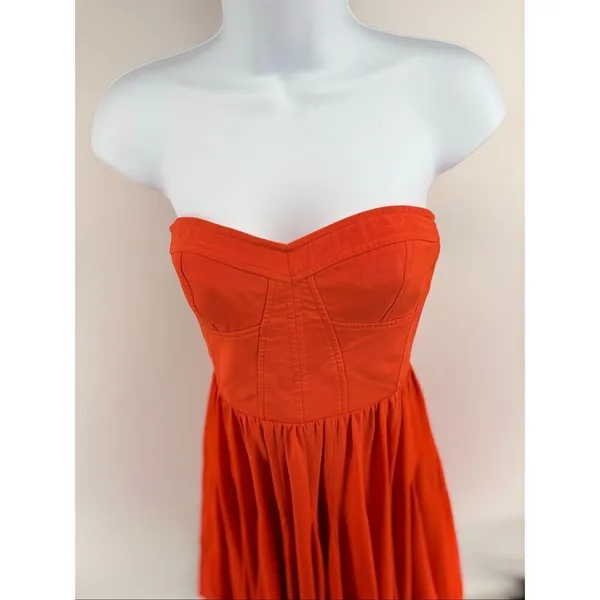 Rebecca Taylor Strapless Silk Cocktail Dress Orange Pleated Skirt Women’s 4 - Image 6